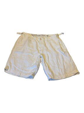 Europann EU 48 White 100% Linen Shorts US 38 Mens Adjustable Beach Tropical